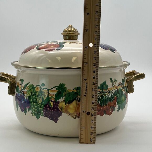 TABLETOPS UNLIMITED Pot and Lid Enamel Steel Heat Fruits Covered Serving Dish - Picture 14 of 14